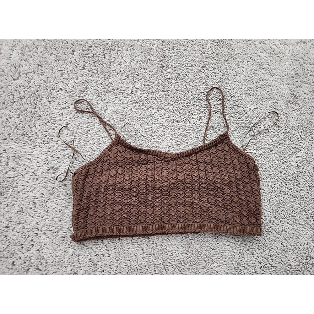 LA Hearts Cami Crop Top Womens Medium Brown Knit Boho Festival Y2K Tank